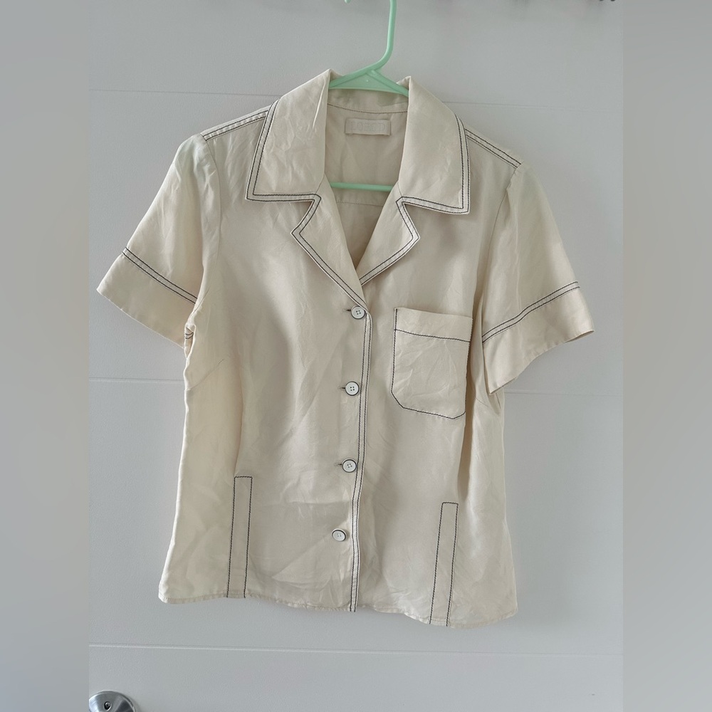 LOROD Vintage Cream Silk Short Sleeve Blouse Womens Medium (fits S or XS)